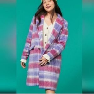 Forever 21 Double Breasted Faux Fur
Midi Plaid Coat Size L